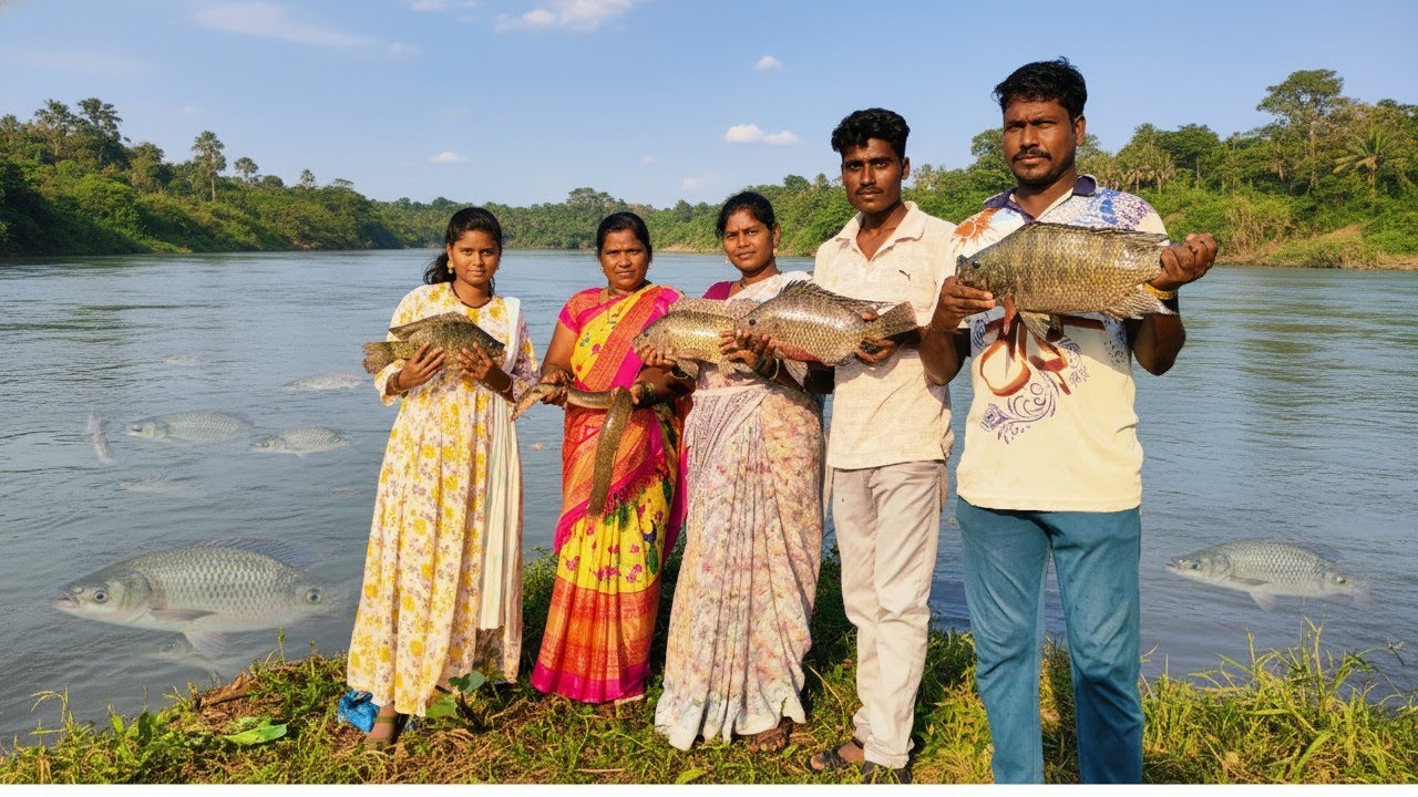 नदीचे मोठे मोठे मासे🐠पकडण्यासाठी लागते इतकी😓मेहनत जाळ बाहेर काढण्यासाठी लागतात 9-10 लोक🫢चिलापी वाम