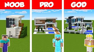 Minecraft NOOB vs PRO vs GOD: MODERN HOUSE BUILD CHALLENGE in Minecraft \/ Animation
