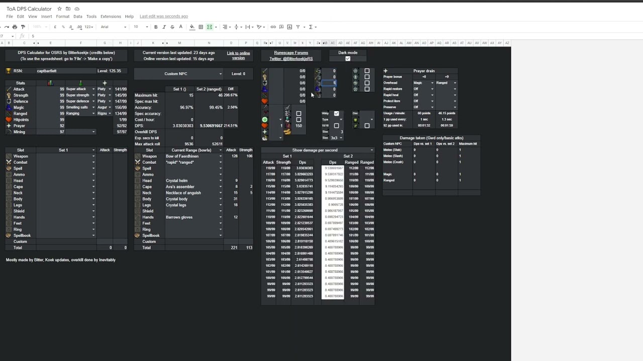 OSRS DPS Calculator Spreadsheet Tutorial (Bitterkoekje's Calculator