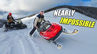 Learning how to SIDEHILL a 28 year old mountain sled in BAD snow! (Insanely Difficult)