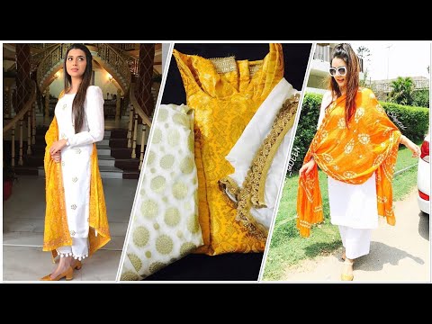 Yellow White Punjabi Patiala Salwar Suit, Embroidered Suit, Pure Georg –  CNP Associates LLC