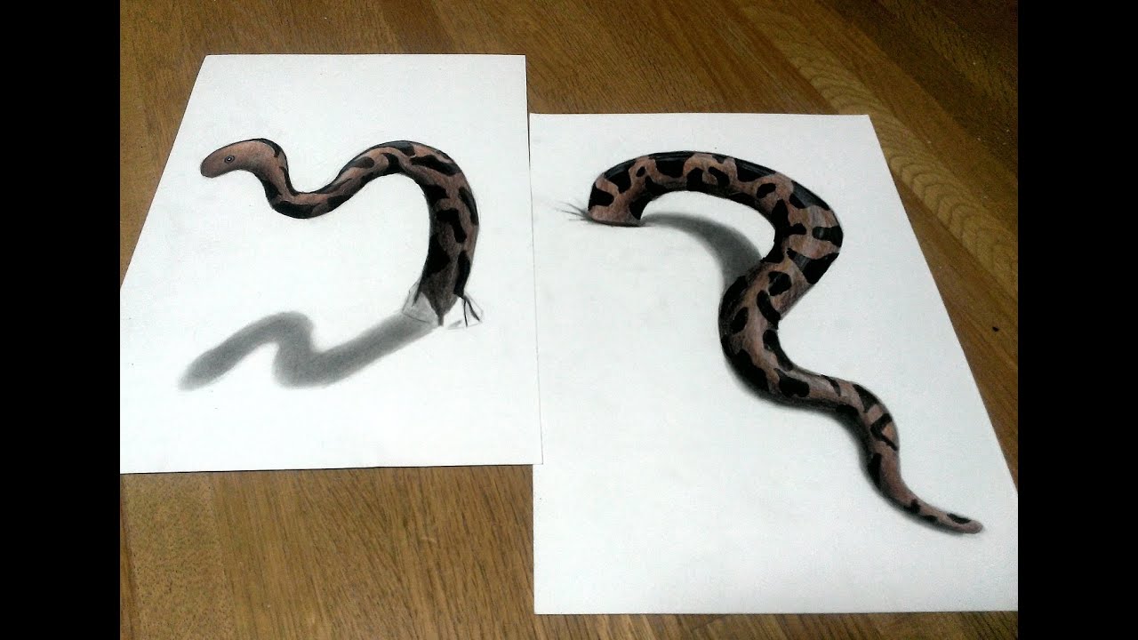 トリックアート ヘビが紙の下から出てくる 描き方 How To Draw A Snake Youtube