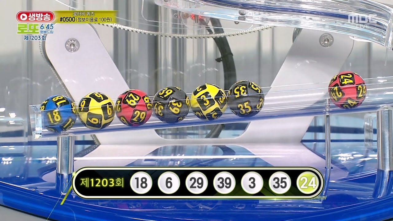 로또6/45 제1203회 당첨번호 안내 화면