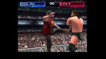 WWF Smackdown 2 - PS1 Gameplay - Cactus Jack vs Triple H - Hell in a Cell Match