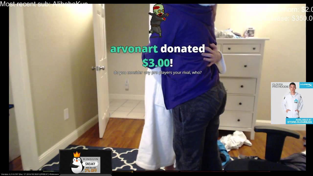 Sneakycastro hugs LemonNation in a bathrobe