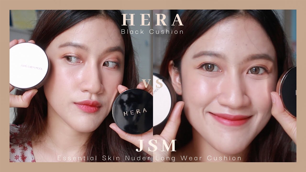 hera รีวิว Update 2022 คูชั่นไม่ติดแมสก์!? | HERA Black Cushion VS JUNG SAEM MOOL ทาเปรียบเทียบครึ่งหน้ากันไปเลย☀️