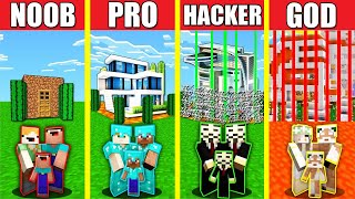 Minecraft Battle: SAFEST BASE HOUSE BUILD CHALLENGE - NOOB vs PRO vs HACKER vs GOD Animation SECURE