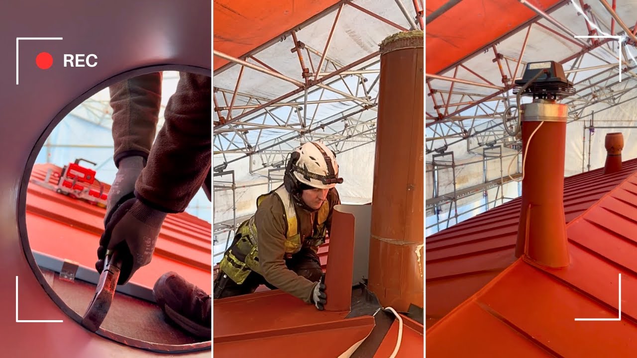 Pyöreä savupiippu katon harjalla - Round chimney on the ridge of the roof
