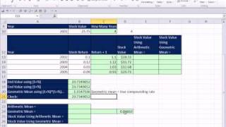 excel finance class 96 comparing geometric mean with arithmetic mean for average stock returns