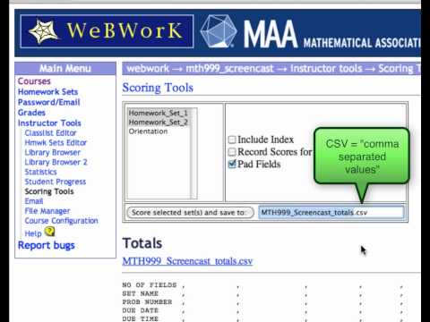 WeBWorK: Scoring homework sets and downloading grades