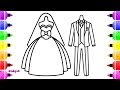 How to Draw Wedding Dresses for Bride and Groom | Coloring Page