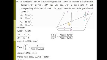 2019 HKDSE Maths Core Paper II Q16, Geometry(幾何) x Similar Triangles(相似三角形) x Ratio(比率) x Area(面積)