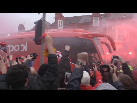 Liverpool Fans Welcome Team Bus Before Manchester City Champions League Clash