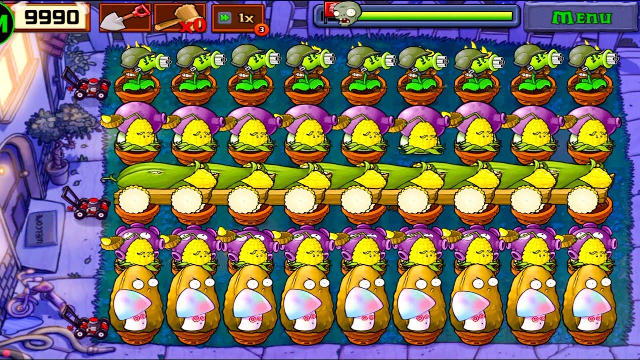 Plants Vs zombies Survival Night Cob Cannon+Gatling Pea+Fume+Gloom+Hypno Vs All Zombies Gameplay