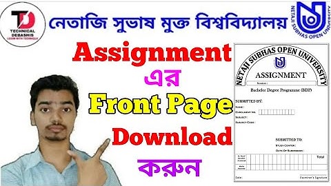 Assignment Front Page For BDP Candidate Netaji Subhas Open University