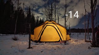 Solo Winter Hot Tent Camping in Sub-Zero Temperatures on ICE