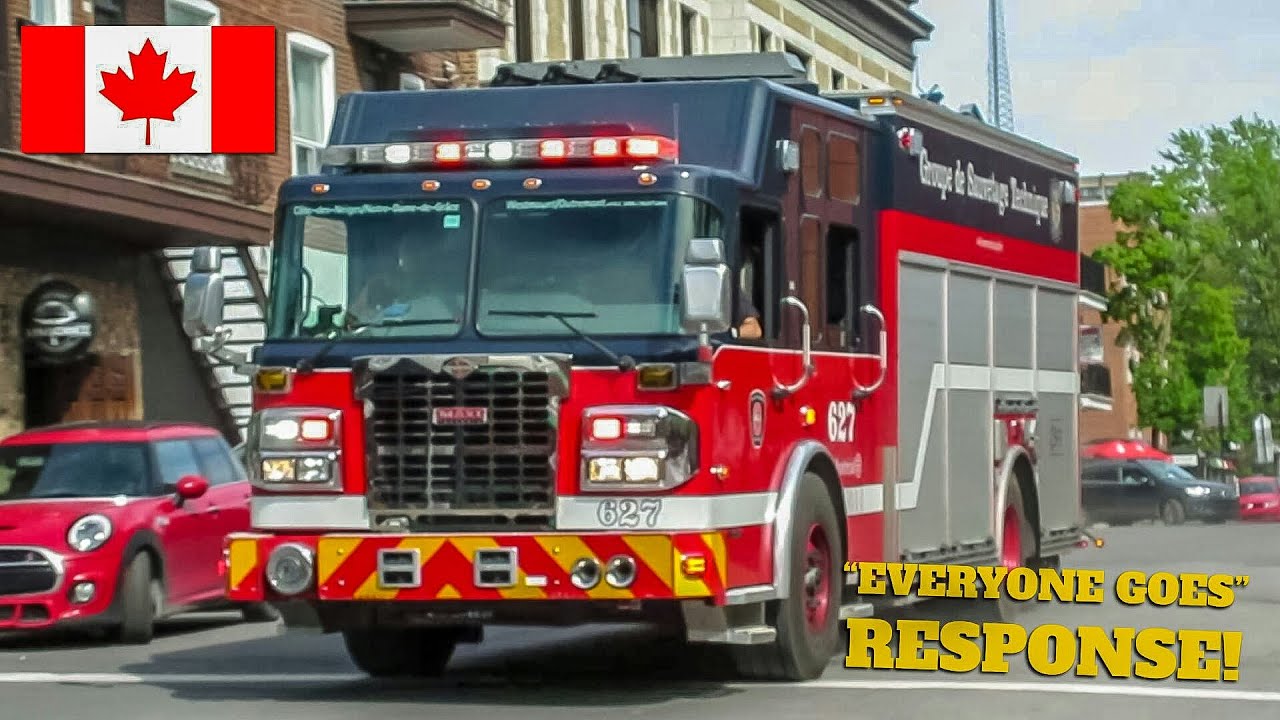 Montral  Montral Fire Service SIM Heavy Rescue 627 Pumper 285 227  Ladder 427 Responding