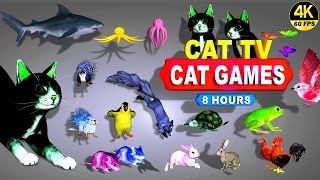 CAT GAMES | THE MOST FAVORITE MOVIE FOR CATS TO WATCH | CAT TV COMPILATION 4K 8 HOURS |