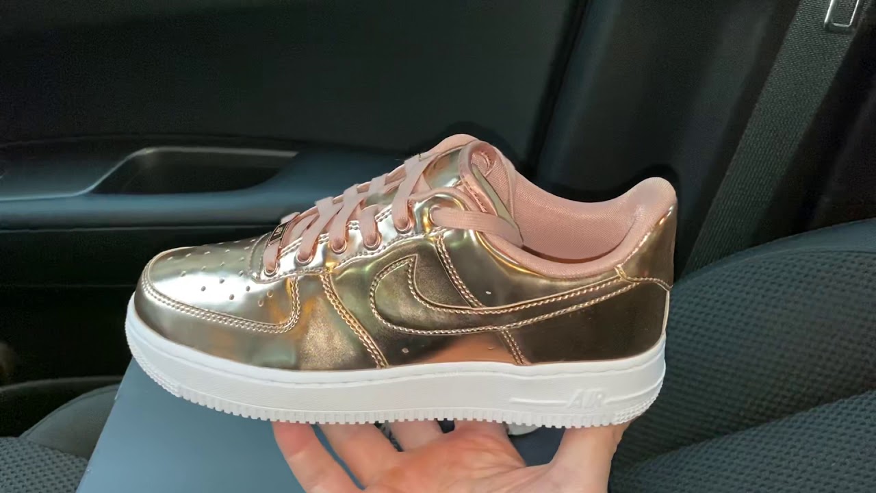 Nike Air Force 1 Metallic Bronze Rose Gold womens shoes - YouTube