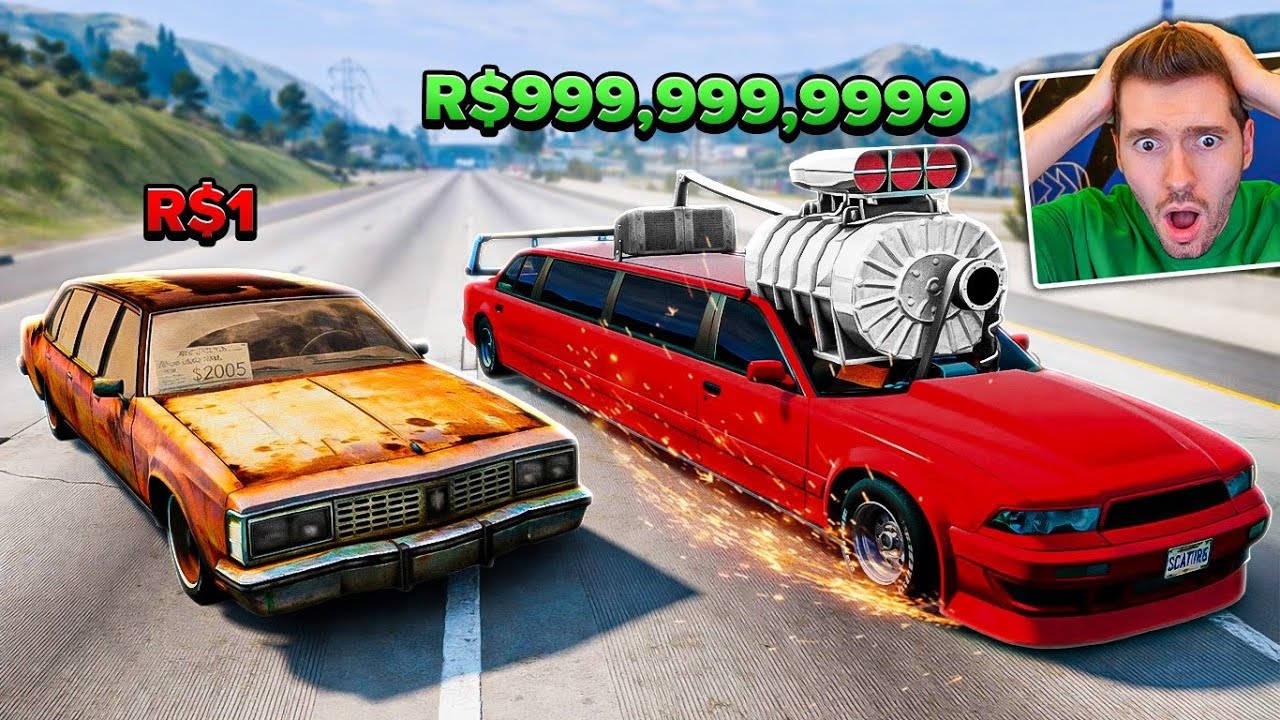 CARRO LIMOUSINE de R$ 1 vs R$ 99,999,999 no BeamNG Drive!