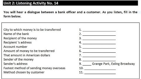 Unit 2: Listening Activity No.14