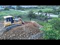 Complete the project LAND Fill up Processing Using Dump Trucks with Bulldozer Push soil Flooded Land