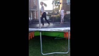 7 and 11 year old summer time trampoline fun