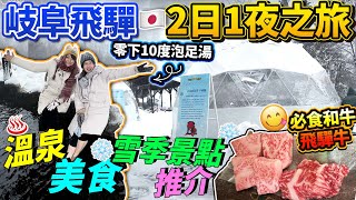 岐阜縣飛驒2日1夜之旅美食、溫泉、雪季景點推介必食和牛飛驒牛天然溫泉旅館新穗高纜車挑戰零下10度泡足湯♨ 2024年1月拍攝日本菇菇菇