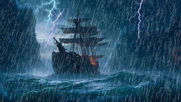 Thunderstorm And Rain Sounds Over a Rough Ocean with Big High Waves and Real Lightning Strikes
