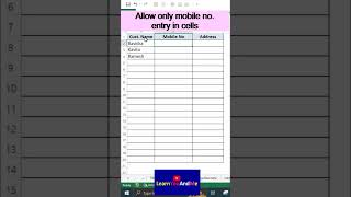 Allow Only Mobile Number Entry In Excel Cell Excel Data Validation Example
