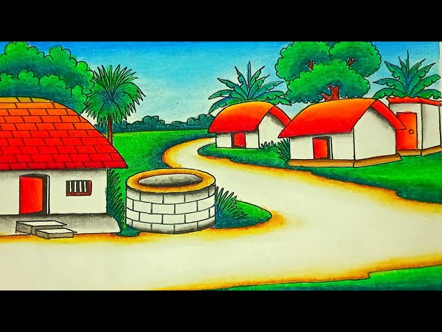 Village Drawing tutorial | Scenery Drawing Very Easy with Pencil | Village  Scene Drawing Tutorial - YouTube