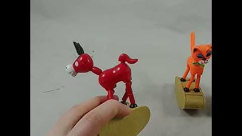 4 Toy Vtg Collapsible Push Button Dancing Push Cat Donkey Puppet Bobble
