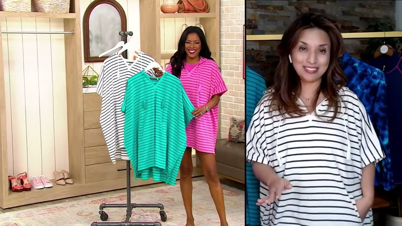 AmberNoon II by Dr. Erum Ilyas UPF 30 French Terry Striped Poncho Cover-Up on QVC