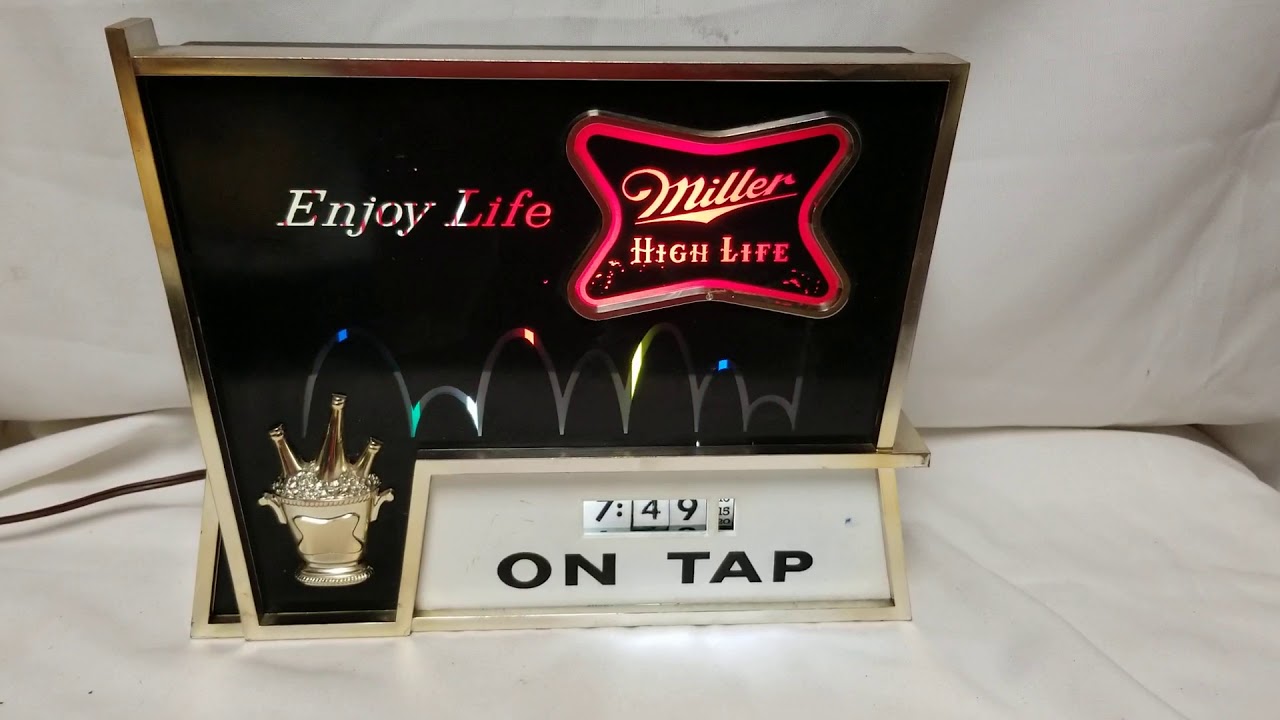 Miller High Life Beer Lighted Motion Cash Register Clock Works My XXX