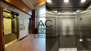 Tall KONE EcoDisc Traction Elevators - AC Hotel in Santa Clara, CA.