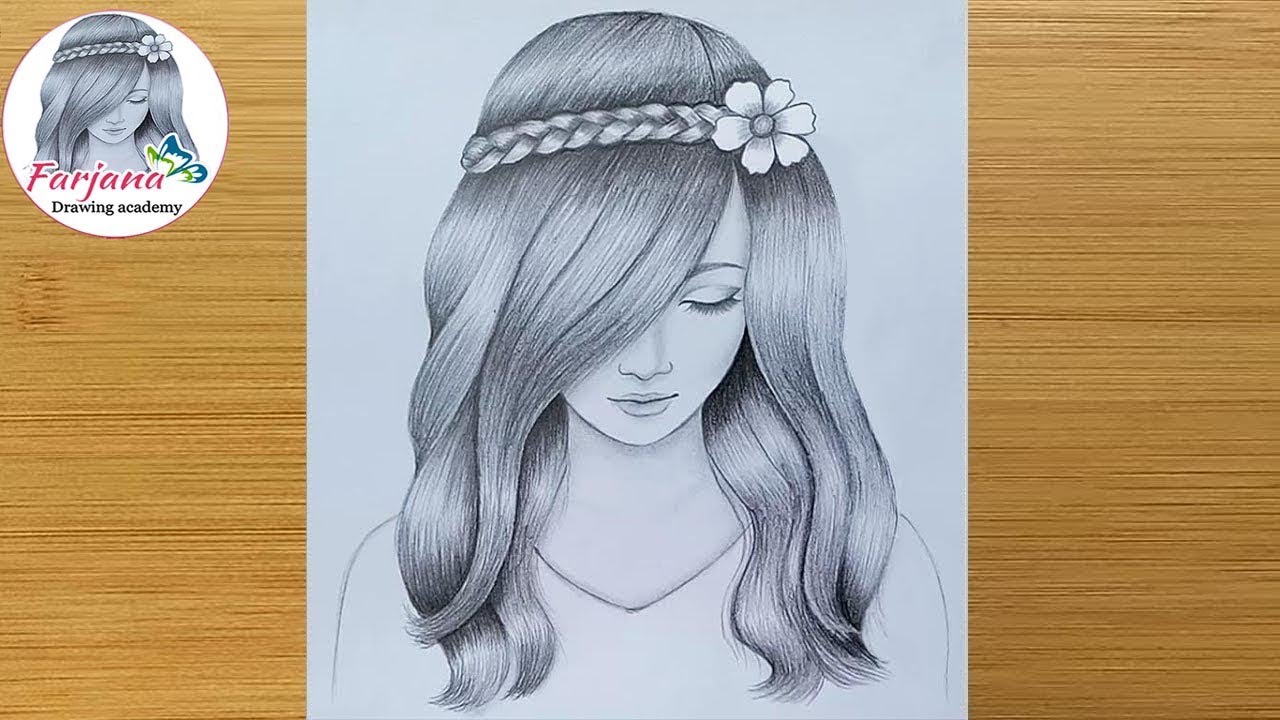 A girl with beautiful hair Pencil Sketch drawing / How to draw a