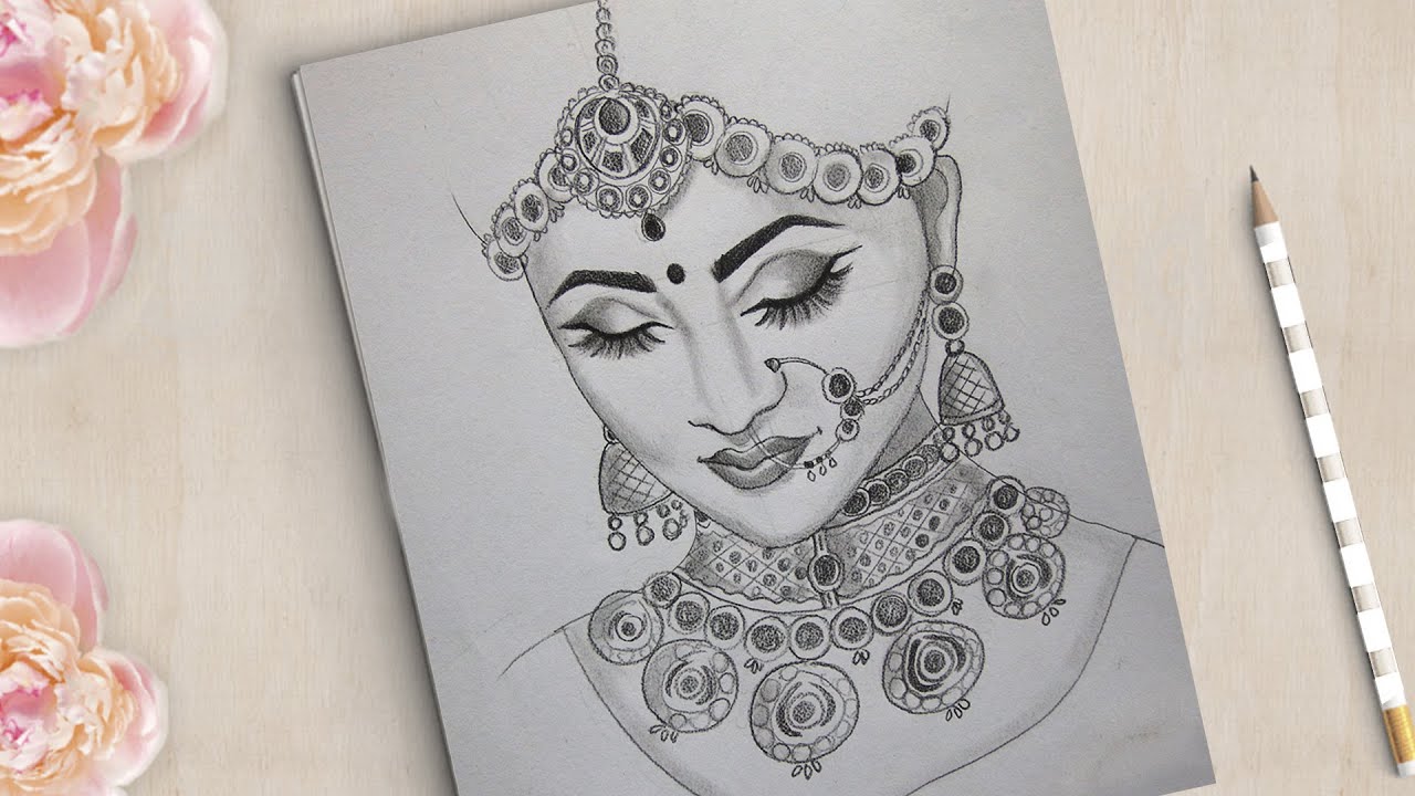 How to draw a Beautiful Traditional Bride Very Easy  Bride Drawing  girl  drawing  YouTube