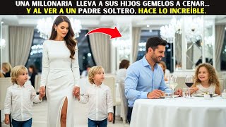 Una millonaria  lleva a sus hijos gemelos a cenar… y al ver a un padre soltero, hace lo increíble.