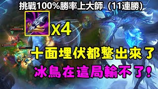 【冰晶鳳凰】挑戰100%勝率上大師（11連勝）,直接給冰鳥十面埋伏+出裝壓制都整出來了，但是這局輸不了 | 艾妮維亞Anivia the Cryophoenix