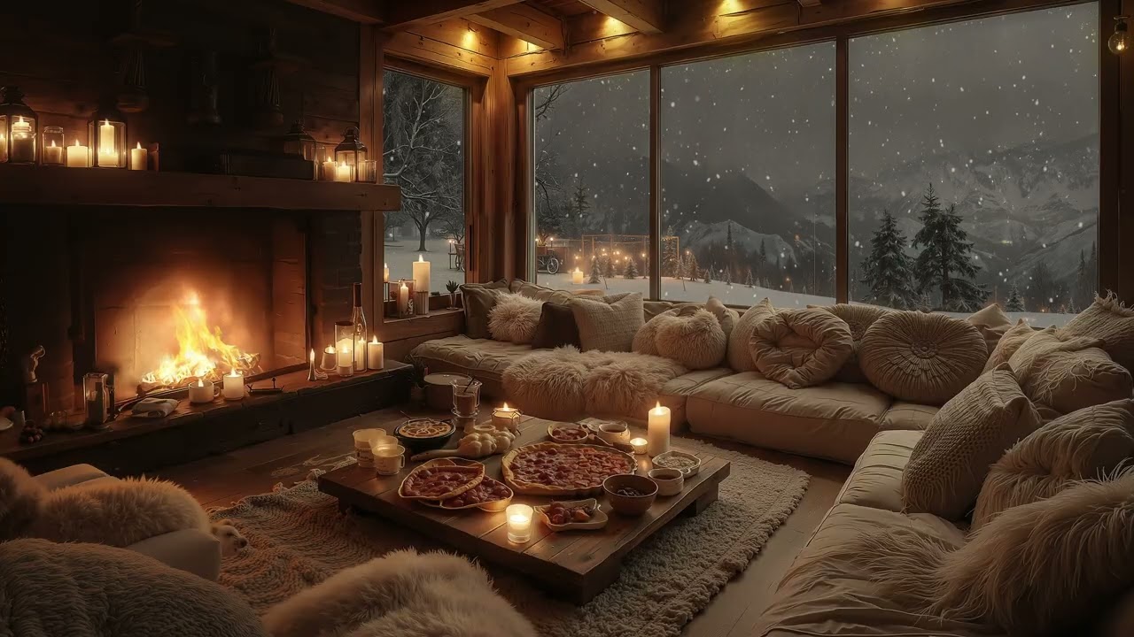 Cozy January Winter Night in a Forest Cabin ❄️ Soft Piano & Fireplace Sounds for Sleep