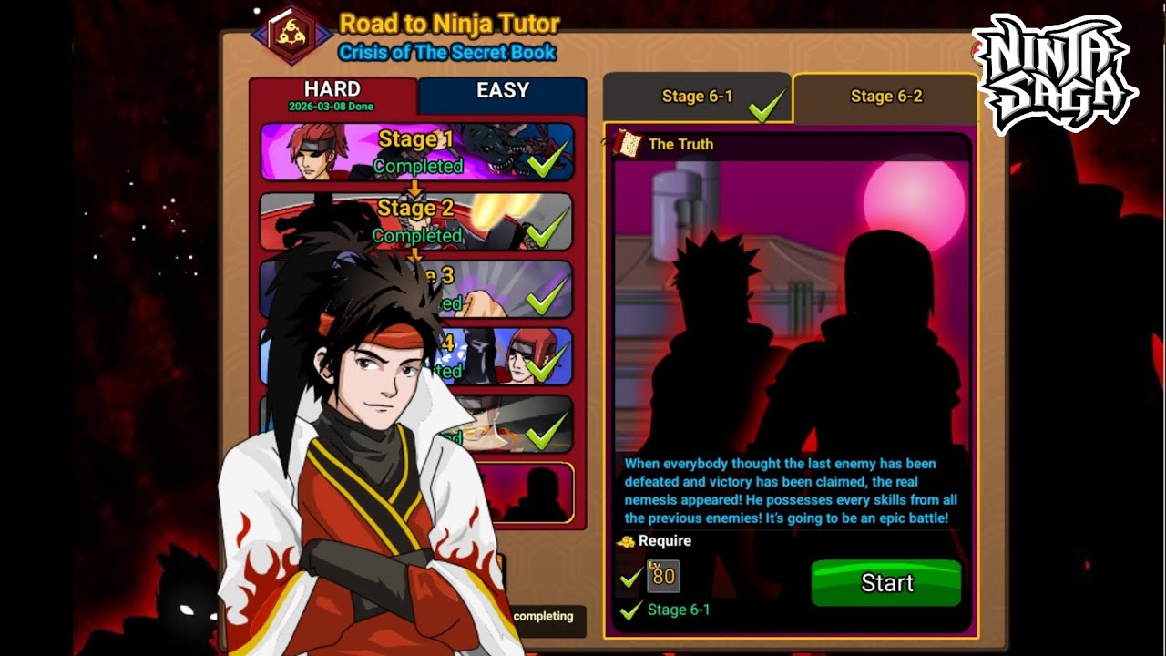 Ninja Saga - Ninja Tutor Exam Stage 6-2 Boss Fight FINAL STAGE (Solo) 