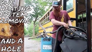 Removing the radiator heating system and the rubber flooring| School bus tiny home Conversion EP.4