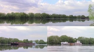Буксир-толкач "Петрозаводск" с пустой баржей и самоходная шаланда "ШС-149" следуют вниз по реке!