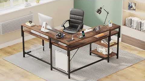 Tribesigns L-Shaped Desk, Corner Desk with Power Outlets & Monitor Shelves  JW0389