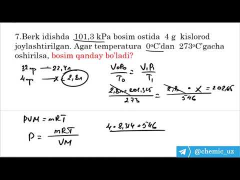 10-dars. Gazlarga doir hisoblashlar, Namunaviy masalalar yechimlari