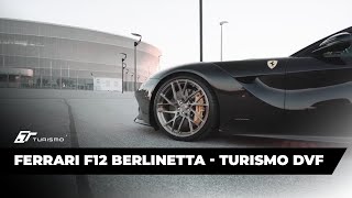 Ferrari f12 berlinetta lowered on stock coilovers by us turismo dvf
wheels 21/22 forged monoblock brushed gunmetal finish retail price for
this set - 3950 eu...