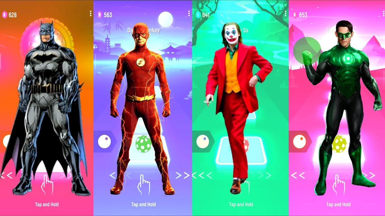 Batman 🆚 Flash 🆚 Joker 🆚 Green Lantern | DC Heroes | Tiles Hop Fun Ball