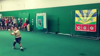 Gavin's running step behind throw at 2019 Texas baseball ranch camp @fastballusa