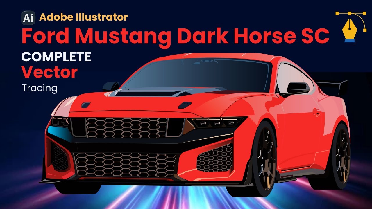 How to Vectorize a PNG Image in illustrator | Ford Mustang Dark Horse SC | adobe illustrator