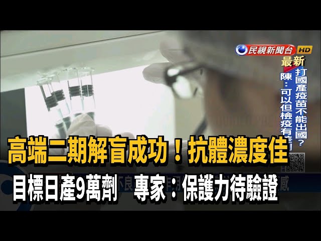解盲成功! 高端疫苗血清陽轉率99.8% 目標日產9萬劑－民視台語新聞 - 民視新聞網